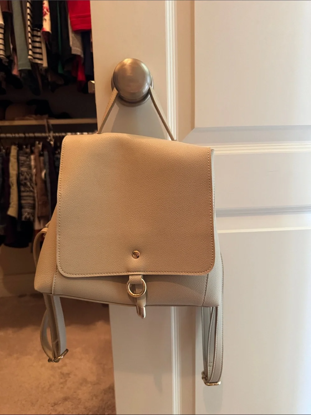 Neutral Beige Leather Backpack - Stylish Everyday Bag